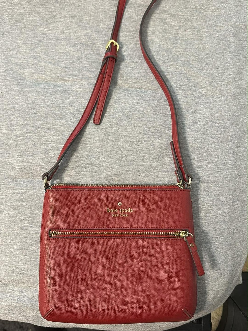 kate spade red leather zip-front crossbody bag